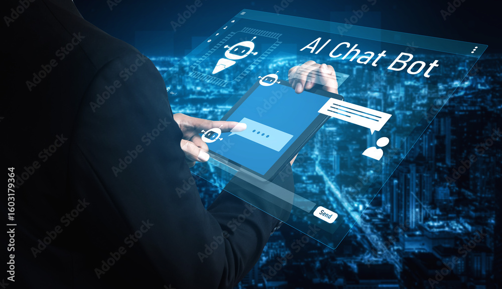 Poster ai chatbot interface facilitates communication, chatbot, and ai interaction for automated user suppo