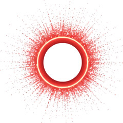 Red circle with sparkling particles creates a vibrant, abstract design.