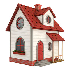 Charming Red Roof Cottage Perfect Architectural Render Isolated On Transparent Background