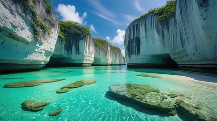 Underwater Glacier Base: Sunlit Ice Tunnel