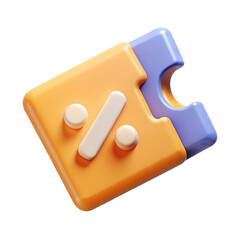 3d discount coupon with percentage symbol isolated on transparent background