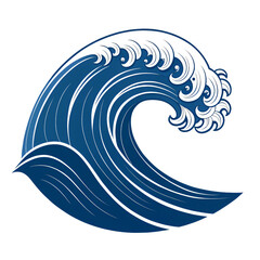 Ocean Wave Art Blue Water Design Element Abstract Curl Isolated On Transparent Background