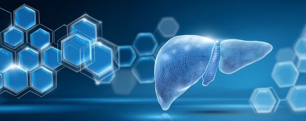 Fototapeta premium Innovative medical technology 3d liver model digital healthcare environment scientific visualization