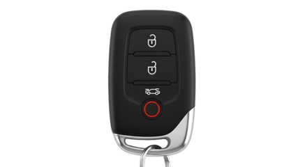 Car remote key fob unlock lock trunk vehicle entry system security device automotive accessory modern design isolated on transparent background