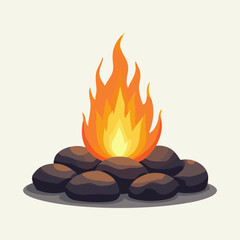Vibrant, fiery flames on a stark black stone background, symbolizing warmth and light