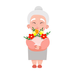 Cute smiling grandma with bouquet of flowers for National Grandparents Day