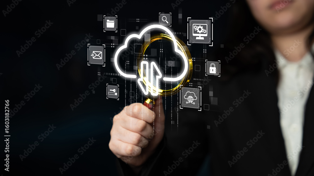 Poster cloud computing enables digital growth with secure data storage, scalable infrastructure, and strate