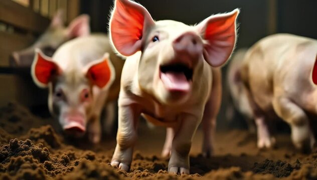 Pig grunting loudly in the pigsty