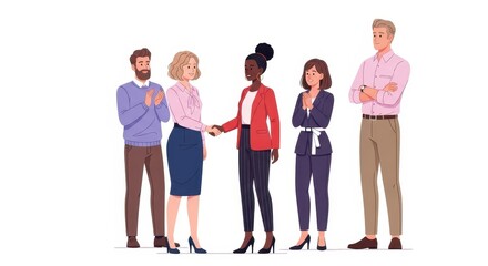 Obraz premium Flat illustration of a group of professionals applauding a successful business handshake and agreement