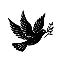 silhouette of a flying dove carrying an olive branch vector art