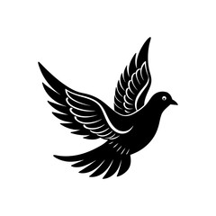 silhouette of a flying dove carrying an olive branch vector art