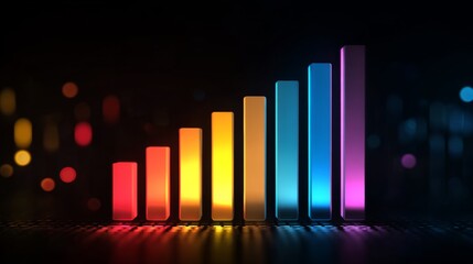 Stylized bar graph with glowing bars in neon colors, set against a dark, tech-inspired background for a dynamic and impactful graphic