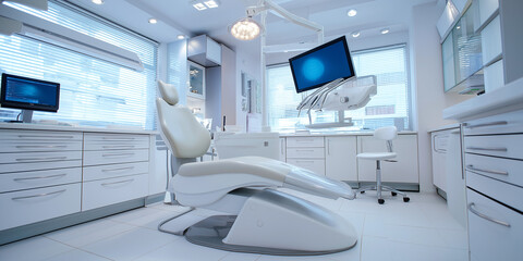 Modern dental room with digital screen and tools