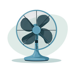 Retro blue desk fan with four blades
