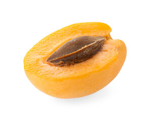 Half of fresh ripe apricot with kernel isolated on white