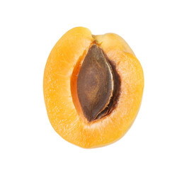 Half of fresh ripe apricot with kernel isolated on white