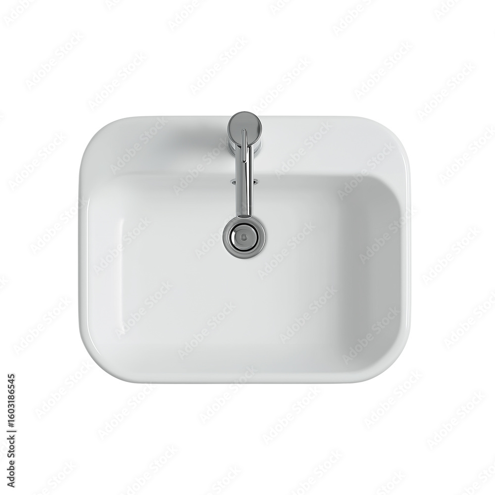 Fototapete A top-down view of an oval-shaped white sink with brass hardware, centered on the canvas, set against a pure-white background for easy digital color application.  