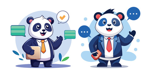 Funny Business Panda Doing Air Quotes Vector – Office Humor Cartoon, Animal Character Art for Presentations, Branding, Marketing Materials, and Workplace-Themed Merchandise Design