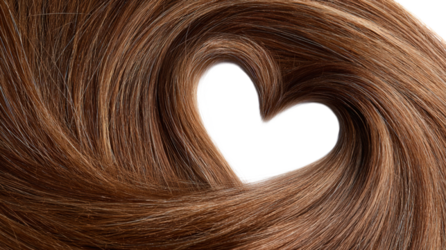 Swirling Brown Hair Heart on Clear Background