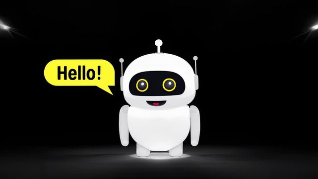 Friendly white robot saying hello with sparkling effects on a transparent background