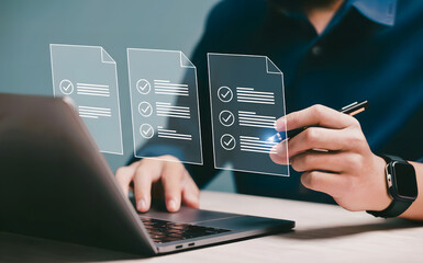 Streamline your workflow with professional digital checklist and modern technology on portable laptop