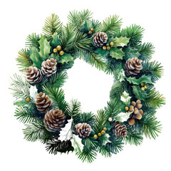 Fototapeta premium Beautifully detailed Christmas wreath adorned with pine cones, holly, and seasonal greenery