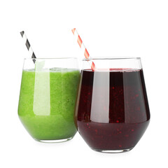 Superfood. Tasty smoothies in glasses isolated on white