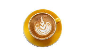Cup of Coffee latte top view isolated on white with clipping path