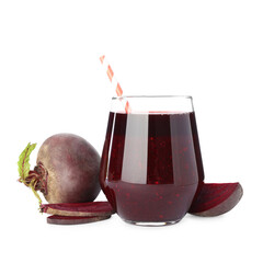 Superfood. Tasty smoothie in glass and ingredients isolated on white