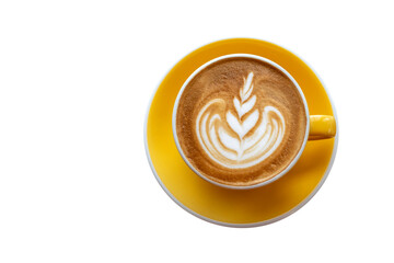 Cup of Coffee latte top view isolated on white with clipping path