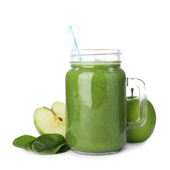 Superfood. Tasty smoothie and ingredients isolated on white