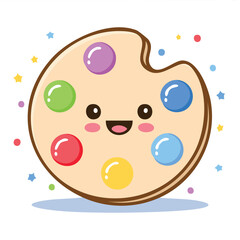 Paint palette with color dabs in kawaii-style vector illustration