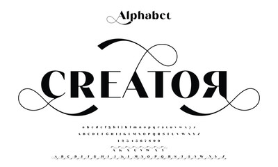 Elegant alphabet beauty logo font. Classic beautiful Modern luxury Serif Letter Minimal Fashion. Typography decoration logotype fonts, wedding,movie, fashion, logos, etc. vector illustration