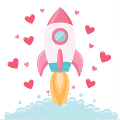 Rocket blasting off in kawaii-style vector illustration