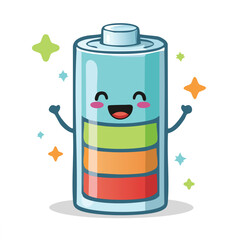 Battery fully charged in kawaii-style vector illustration