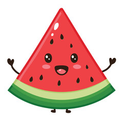 Watermelon slice winking in kawaii-style vector illustration