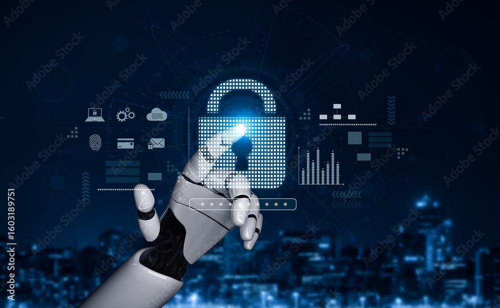 Poster ai-secured system demonstrating multi-layer encryption, identity protection, and password security w