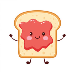 Bread slice with jam smile in kawaii-style vector illustration