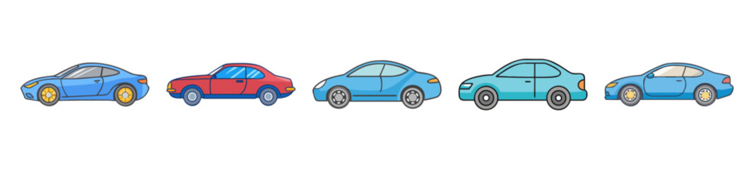 Colorful Car Icons – Modern Compact and Sedan Vehicle Illustrations

