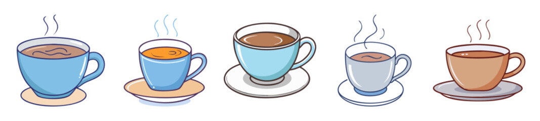 Coffee and Tea Cup Illustrations – Hot Beverage Icons in Pastel Design

