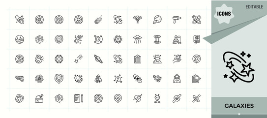 Galaxies icon set in linear style. Space icon. Collection for mobile and web apps. Containing astronomy, universe, cosmos, solar, planet, ship and more. Vector collections. © falconixit