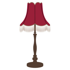 Retro table lamp design. Bedside night light with stylish lampshade for evening room lighting. Isolated vector illustration on white background.	