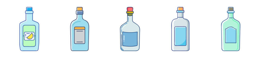 Stylized Water Bottles – Blue and Transparent Vector Collection

