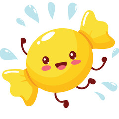 Candy wrapper jumping in kawaii-style vector illustration