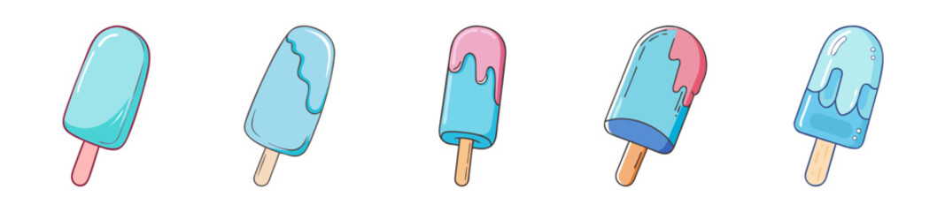 Bright Summer Popsicles - Hand-Drawn Frozen Treat Icons