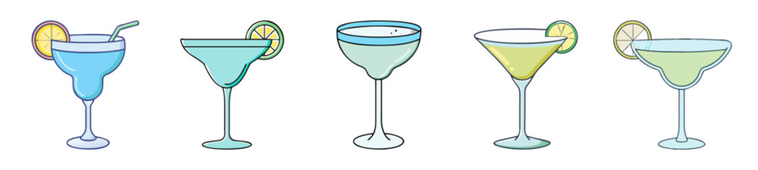 Tropical Margarita and Cocktail Glass Set – Flat Vector Collection
