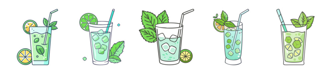 Refreshing Summer Mojito and Citrus Drink Vector Set

