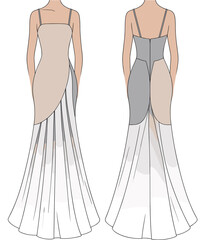 Stylish Asymmetrical Gown Illustration, Minimalist Evening Wear Design, Chic Formal Dress Concept