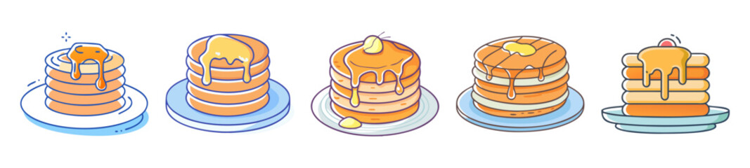 Stacked Pancake Illustrations with Butter and Syrup