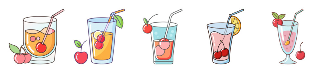 Refreshing Cherry Juice and Beverage Icons